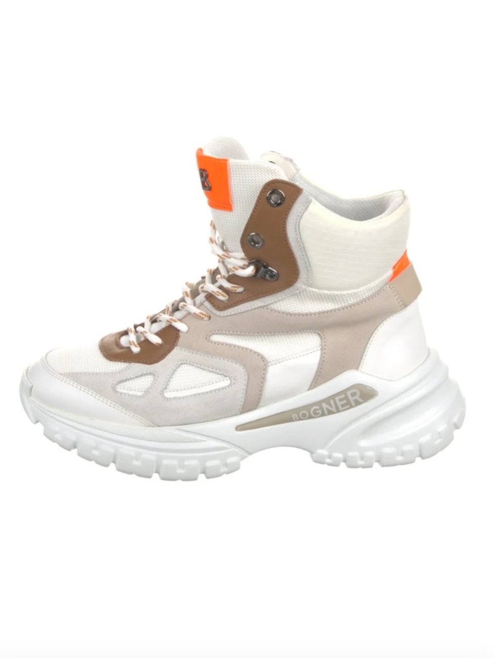 BOGNER Leather Colorblock Pattern Lace-Up Boots in White w Orange NEW $395 sz 40